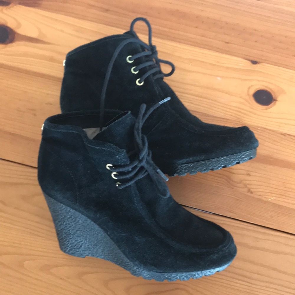 Michael Kors Black Suede Wedge Booties